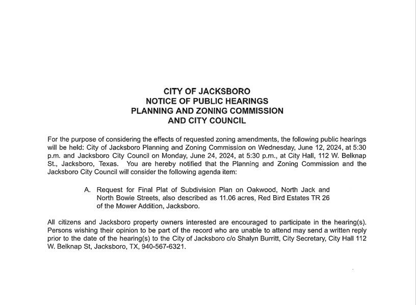 Public Hearing Notice Redbird Phase B