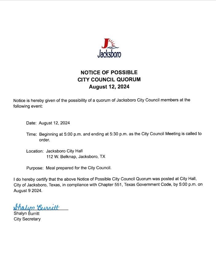 Notice of Possible Quorum