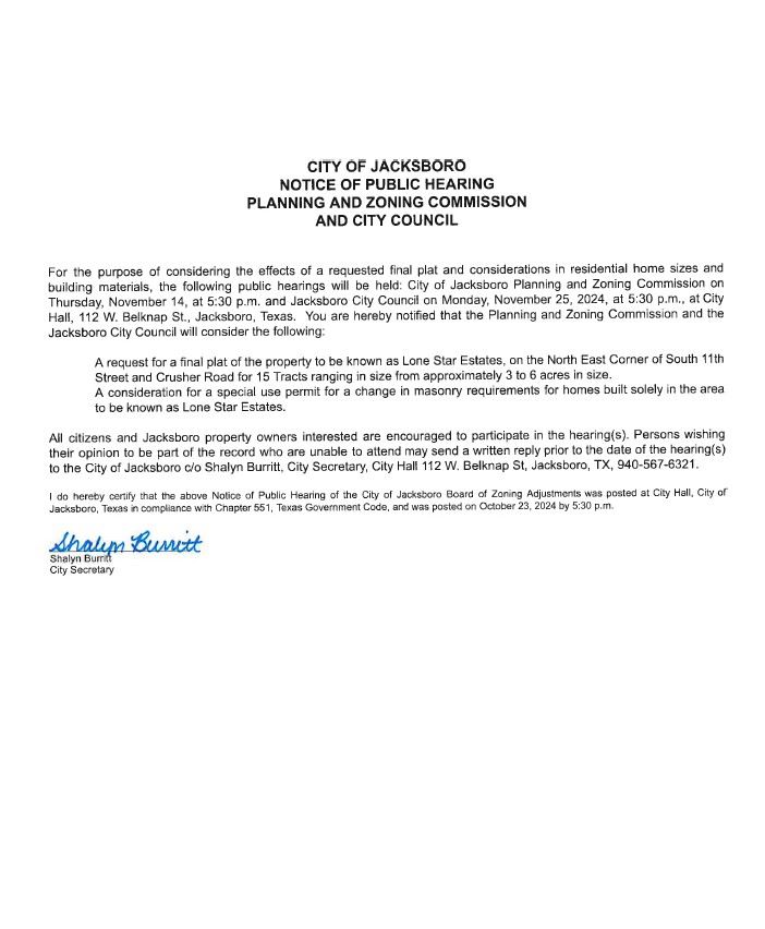 Notice of Public Hearings