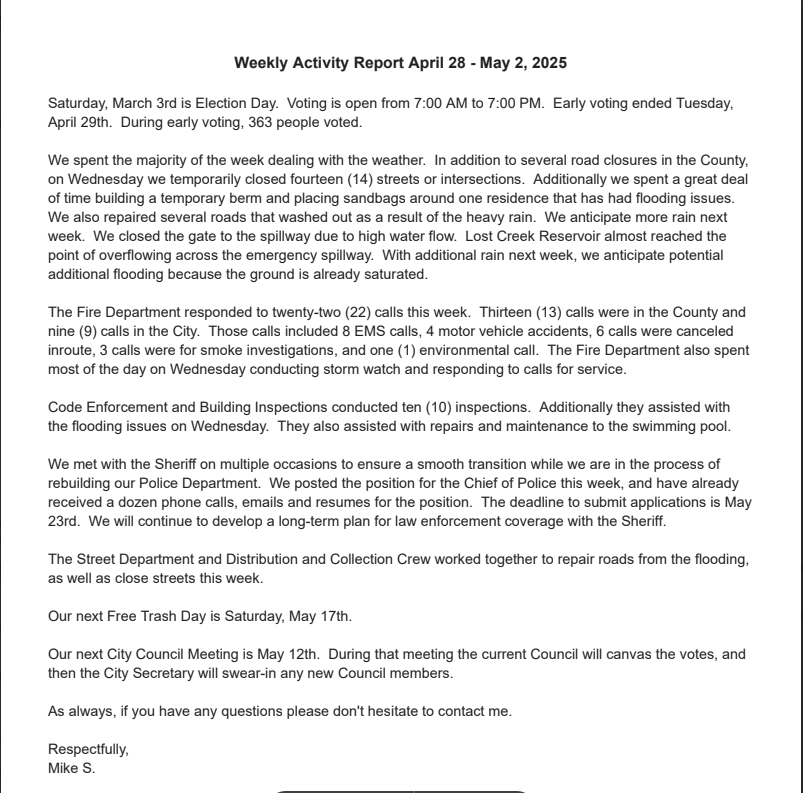 WAR April 28- May 2, 2025