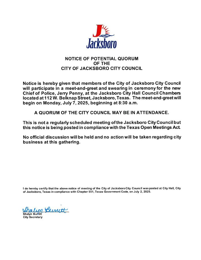 Notice of Quorum