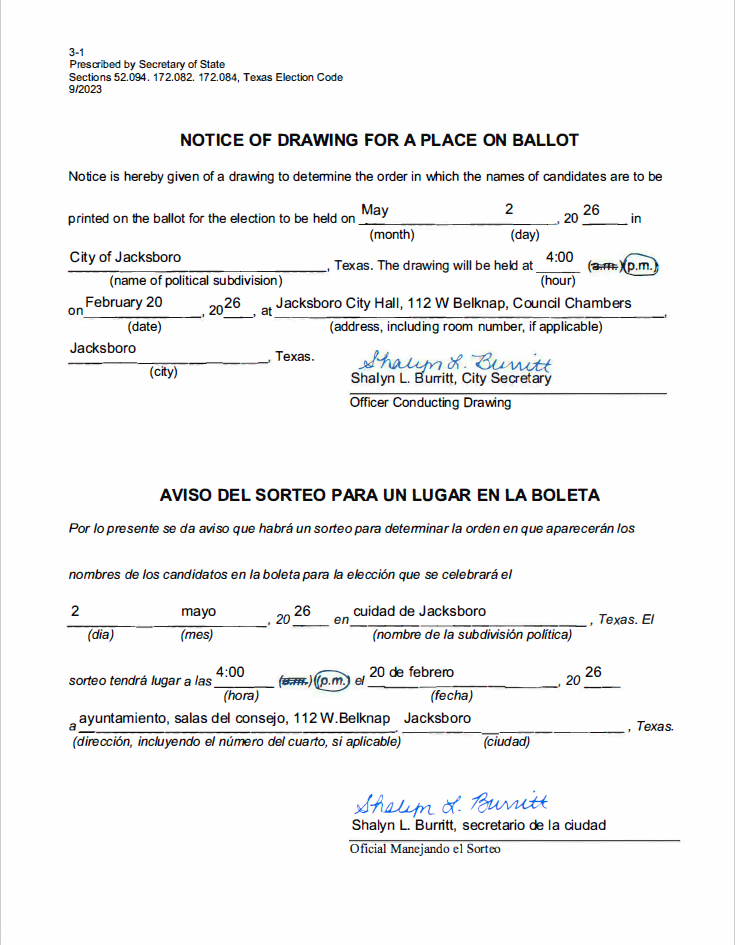 Notice of Drawing 5.2.2026 Election
