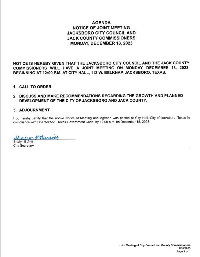 Joint Commission and Council Meeting Agenda