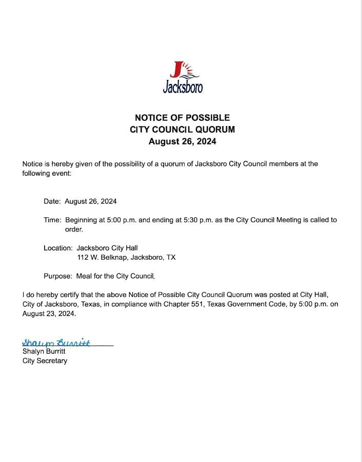 Notice of Possible Quorum Aug 26