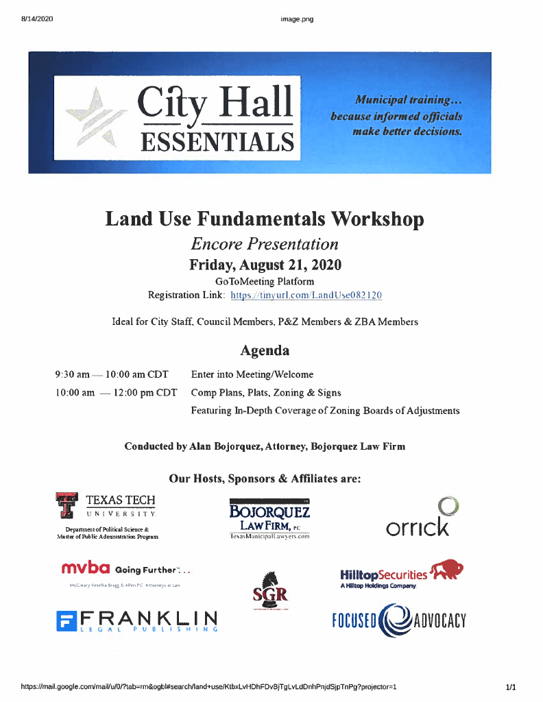 Training Workshop Agenda and Notice of Potential Quorum 8-21-2020 Council-BZA-PZ Page 2