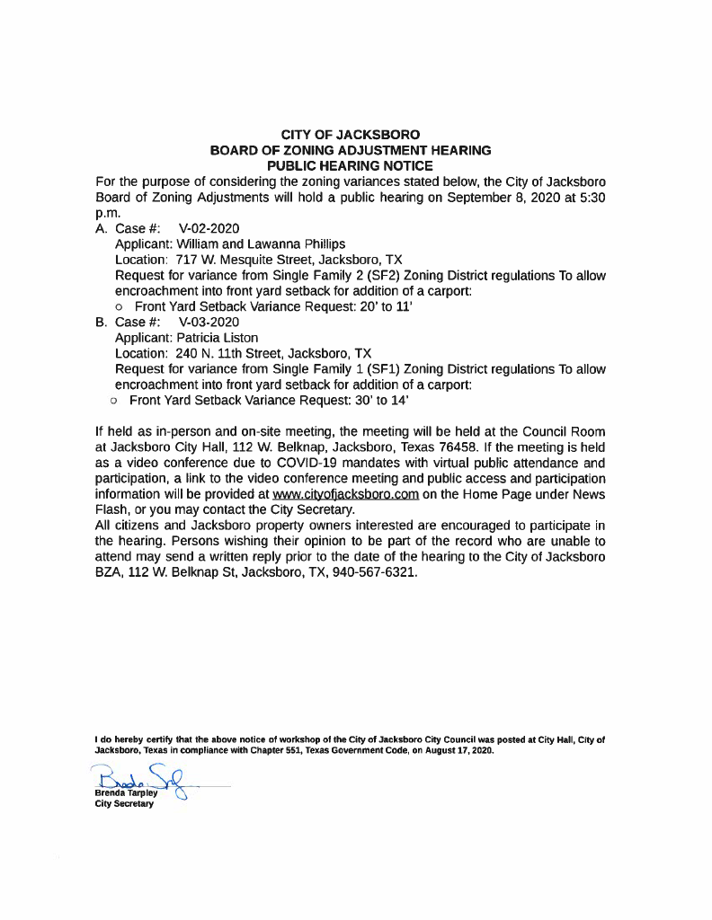 BZA Public Hearing Notice 09-08-2020 V-02-2020 V-03-20201024_1